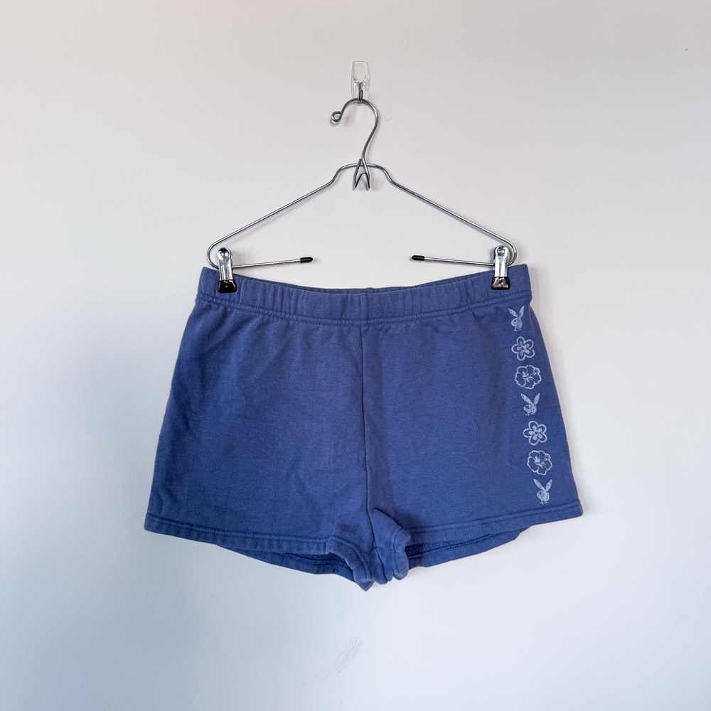 3/$20⚡️ Playboy by Pacsun Blue Sweat Shorts Comfy Loungewear Logo Decal Mini
